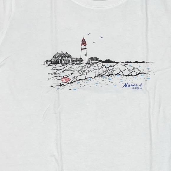 NWT J. Crew White W/Maine Lighthouse Graphic Tee - Picture 5 of 11